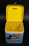 Rare Vintage 1970s Melody Disney Mickey Mouse "He Is The Super Hero" Blue and White Tin Metal Coin Bank