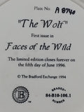 1994 Bradford Exchange "The Wolf" First Issue in "Faces of the Wild" 3D Decorative Collector Plate Hanging with Certificate of Authenticity