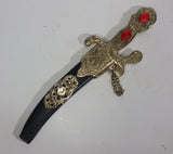 Metal Sikh Kirpan Style Engraved Sword Dagger Knife with Black Sheath - Treasure Valley Antiques & Collectibles