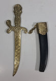 Metal Sikh Kirpan Style Engraved Sword Dagger Knife with Black Sheath - Treasure Valley Antiques & Collectibles