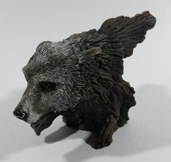Wolves Wolf Head Coming Out Of A Log Resin Wildlife Sculpture