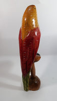 Vintage Hand Carved Wooden Parrot Perched on a Stand Sculpture