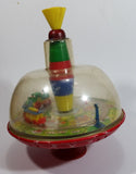 Vintage LBZ Tin Domed Spinning Top Toy Train Theme West Germany (Needs TLC)