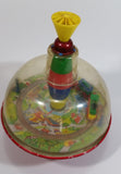 Vintage LBZ Tin Domed Spinning Top Toy Train Theme West Germany (Needs TLC)