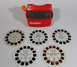 View Master 3D Viewer Red with 5 Vintage Reels (Alice in Wonderland, Winnie-The Pooh, Barbie and The Rockers, Happy Days, Look and see in 3D)