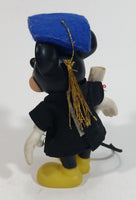 Vintage Mickey Mouse Graduation with Diploma and Cap 5" Tall Plastic Rubber Toy Figurine with Clothing