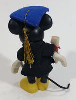 Vintage Mickey Mouse Graduation with Diploma and Cap 5" Tall Plastic Rubber Toy Figurine with Clothing