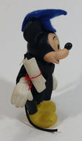 Vintage Mickey Mouse Graduation with Diploma and Cap 5" Tall Plastic Rubber Toy Figurine with Clothing