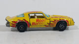 Vintage Yatming Chevy Camaro Z28 Road Burner Yellow with Red Flames No. 1077 Die Cast Toy Muscle Car Vehicle with Opening Doors