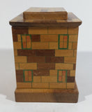 Vintage Wooden Brick Style Bank Building Wood Trick Coin Bank with Secret Compartment