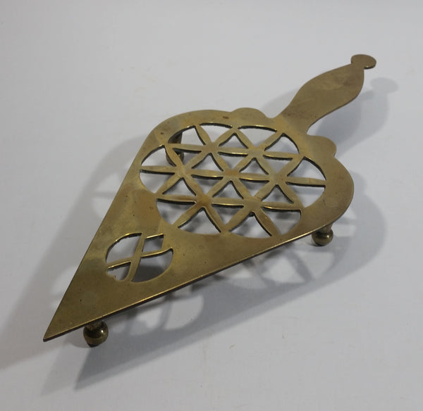 Vintage Ornate Spade Style Brass Hot Plate Pot Holder Metalware Collectible - Treasure Valley Antiques & Collectibles