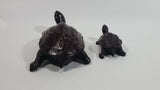 Vintage Beautifully Hand Carved Adult and Baby Turtle Tortoise Wooden Sculptures Set of 2