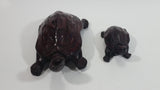 Vintage Beautifully Hand Carved Adult and Baby Turtle Tortoise Wooden Sculptures Set of 2