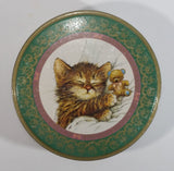 Giordano Cute Kitten Cat Cuddling Sleeping with a Stuffed Animal Teddy Bear Round Tin Metal Container