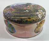 Vintage Pretty "English Garden" Flower Garden Themed Round Pink Tin Metal Container
