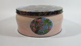 Vintage Pretty "English Garden" Flower Garden Themed Round Pink Tin Metal Container