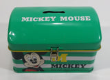 Rare Vintage 1970s Melody Disney Mickey Mouse Green and White Tin Metal Coin Bank