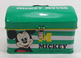 Rare Vintage 1970s Melody Disney Mickey Mouse Green and White Tin Metal Coin Bank