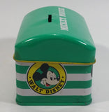 Rare Vintage 1970s Melody Disney Mickey Mouse Green and White Tin Metal Coin Bank