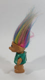 Vintage 1980s Russ Lucky Lottery Troll with Rainbow Hair and Green Shirt Collectible Toy Figure