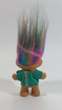 Vintage 1980s Russ Lucky Lottery Troll with Rainbow Hair and Green Shirt Collectible Toy Figure
