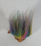Vintage 1980s Russ Lucky Lottery Troll with Rainbow Hair and Green Shirt Collectible Toy Figure