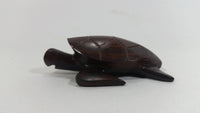 Dark Brown Colored Small Turtle Tortoise Wood Carved Animal Figure
