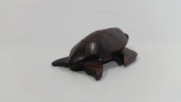 Dark Brown Colored Small Turtle Tortoise Wood Carved Animal Figure