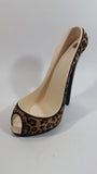Wild Eye Designs High Heel Stiletto Leopard Print Fabric Covered Ceramic Shoe Shaped Wine Bottle Holder