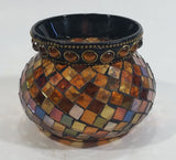 Retired Partylite Global Fusion Mosaic Orange, Pink, Purple, Amber Reflective Glass Tealight Candle Holder - Treasure Valley Antiques & Collectibles
