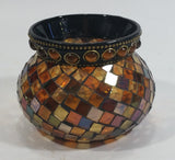 Retired Partylite Global Fusion Mosaic Orange, Pink, Purple, Amber Reflective Glass Tealight Candle Holder - Treasure Valley Antiques & Collectibles