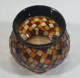Retired Partylite Global Fusion Mosaic Orange, Pink, Purple, Amber Reflective Glass Tealight Candle Holder - Treasure Valley Antiques & Collectibles