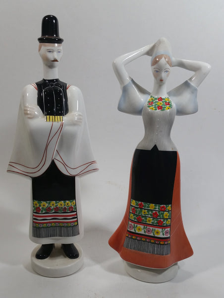 Vintage Aquincum Made In Hungary Man and Woman Couple Hand Painted 10" Tall Porcelain Figurines Set