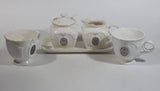 Bombay Company White Embossed Floral Design Creamer, Sugar Bowl, Tea Cup Set