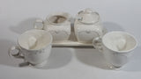 Bombay Company White Embossed Floral Design Creamer, Sugar Bowl, Tea Cup Set