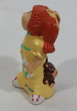 Rare Vintage 1984 O.A.A. Inc Cabbage Patch Kids Dolls Red Hair Yellow Dress Holding Brown Teddy Bear and Story Book PVC Toy Figure Made in Hong Kong