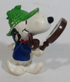 Vintage United Features Peanuts Snoopy Detective Sleuth Holding A Magnifying Glass PVC Toy Figure Made in Hong Kong