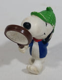 Vintage United Features Peanuts Snoopy Detective Sleuth Holding A Magnifying Glass PVC Toy Figure Made in Hong Kong