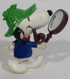 Vintage United Features Peanuts Snoopy Detective Sleuth Holding A Magnifying Glass PVC Toy Figure Made in Hong Kong