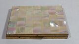 Vintage Beautiful Mother of Pearl Square Tiled Design Gold Toned Metal Hinged Cigarettes Smokes Case Box