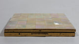 Vintage Beautiful Mother of Pearl Square Tiled Design Gold Toned Metal Hinged Cigarettes Smokes Case Box