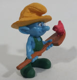 2011 Peyo "Farmer" Smurf Holding Shovel with Bird PVC Toy Figure McDonald's Happy Meal