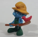 2011 Peyo "Farmer" Smurf Holding Shovel with Bird PVC Toy Figure McDonald's Happy Meal