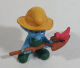 2011 Peyo "Farmer" Smurf Holding Shovel with Bird PVC Toy Figure McDonald's Happy Meal