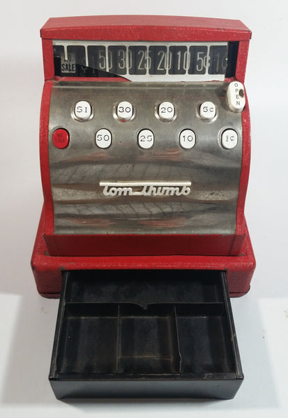 Vintage Western Stamping Company Tom Thumb Painted Red Metal Mechanical Cash Register Toy - Pat. No. 3045902