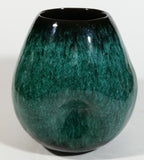 Vintage Blue Mountain Pottery Drip Glaze Triple Dent Three Sided Round Abstract Blue Green 5 1/4" Tall Art Vase
