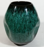 Vintage Blue Mountain Pottery Drip Glaze Triple Dent Three Sided Round Abstract Blue Green 5 1/4" Tall Art Vase