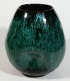 Vintage Blue Mountain Pottery Drip Glaze Triple Dent Three Sided Round Abstract Blue Green 5 1/4" Tall Art Vase