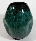 Vintage Blue Mountain Pottery Drip Glaze Triple Dent Three Sided Round Abstract Blue Green 5 1/4" Tall Art Vase