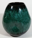 Vintage Blue Mountain Pottery Drip Glaze Triple Dent Three Sided Round Abstract Blue Green 5 1/4" Tall Art Vase